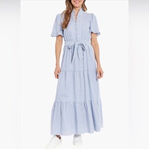London Times Light Blue Striped Maxi Dress